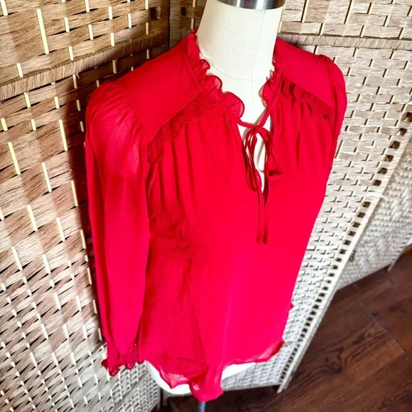 NWT red Tamara H. lined chiffon blouse M - Picture 4 of 13